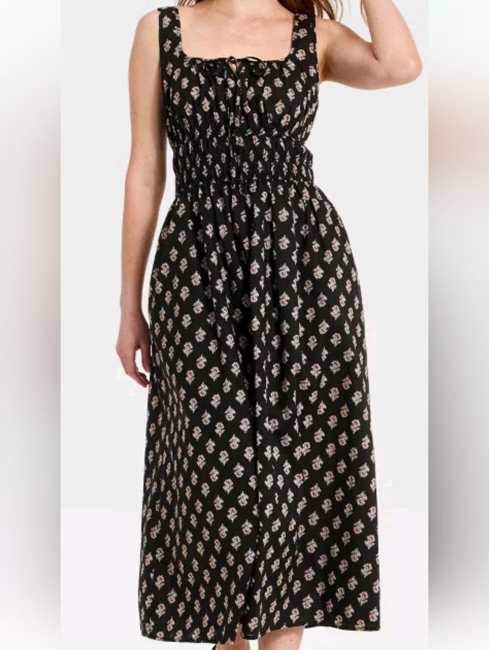 Women's Cotton Midi Pullover Sundress - Universal Thread Black Floral Size Large